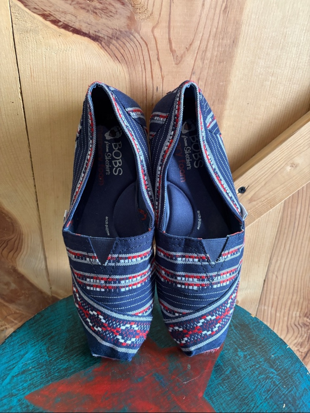 Skechers BOBS Navy Blue & Red Patterned Slip-On Flats